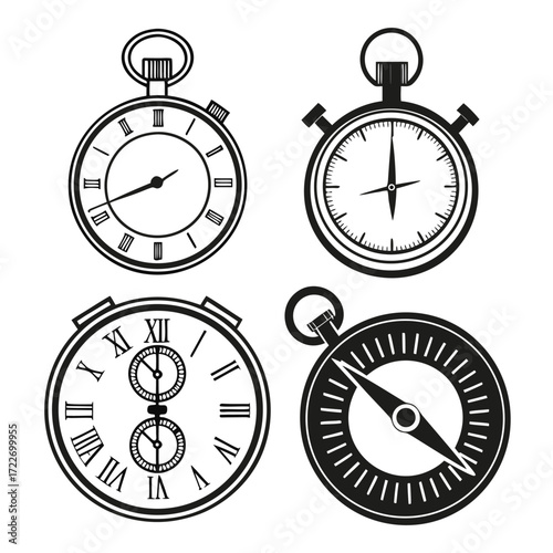 Black and white illustration of an old style alarm clock icon