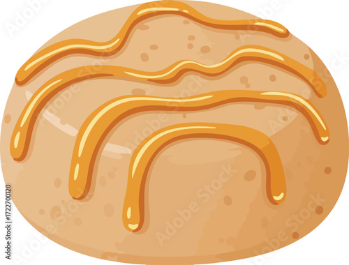 Caramel Drizzled Cookie, Round, Sweet Treat.