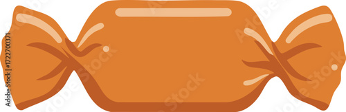 A single wrapped caramel candy, orange, illustration.