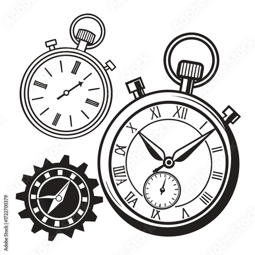 Black and white illustration of an old style alarm clock icon