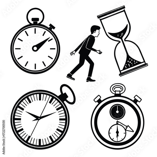 Black and white illustration of an old style alarm clock icon