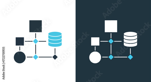 Modern technology system network diagram icon with data server and cloud elements