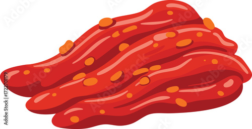A close-up illustration of a pile of spicy red chili paste with small orange seeds scattered throughout.