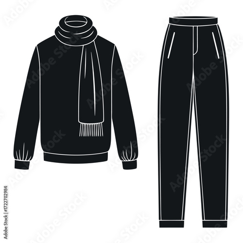 Black Colour cozy outfit Vector Illustration, Solid White Background (2).eps
