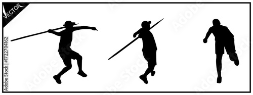 Silhouette of three javelin throwers. Illustration of a sports competition.