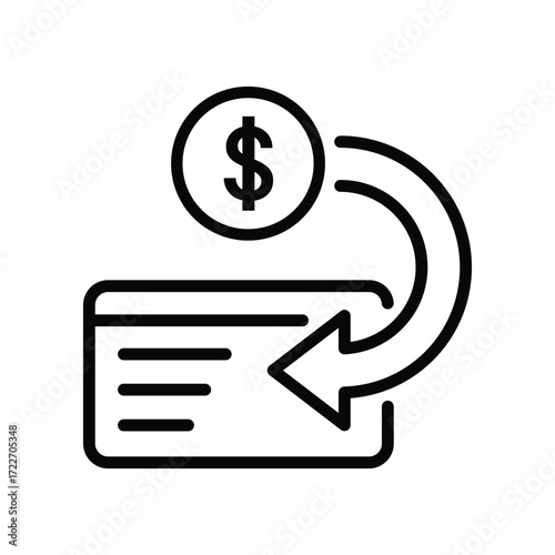 cash back on the card bank icon, gift bonus or rebate money, financial refund, thin line symbol on white background