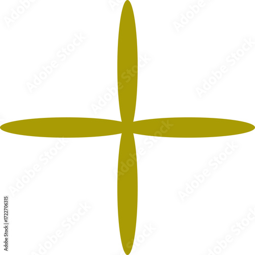 A golden cross shape with four elongated petals