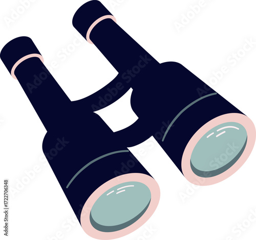 A dark blue pair of binoculars with pink rims and blue lenses