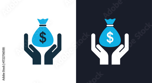 Secure money bag icon held safely by two hands offering protection and financial security