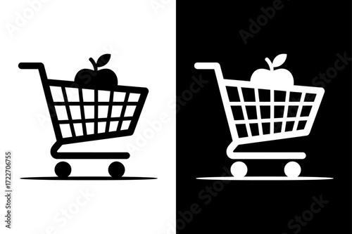 Minimal Black and White Cart Icon. Flat Vector for E-Commerce Use