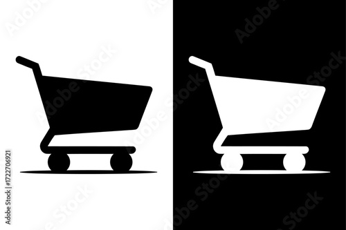 Simple Cart Vector Icon. Black and White E-Commerce Symbol