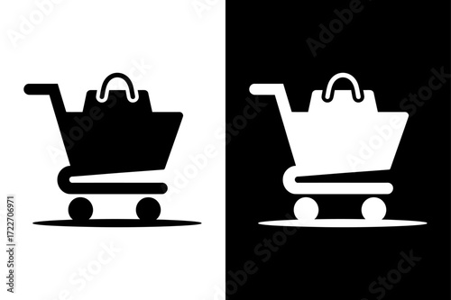 Minimalist Shopping Cart Icon Silhouette. Seamless E-Commerce Design