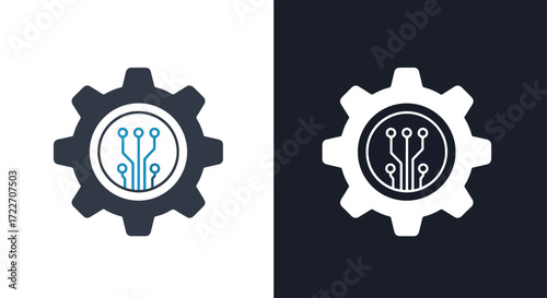 Modern gear icon with digital circuitry and connectivity symbol technology