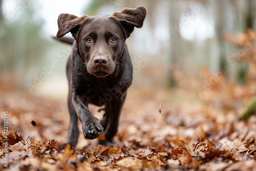 Wallpaper Mural Dog running through pile of fallen leaves in countryside, motion blur, candid moment,  Torontodigital.ca