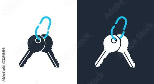 Modern silver keys with blue keychain ring simple icon for security access and property