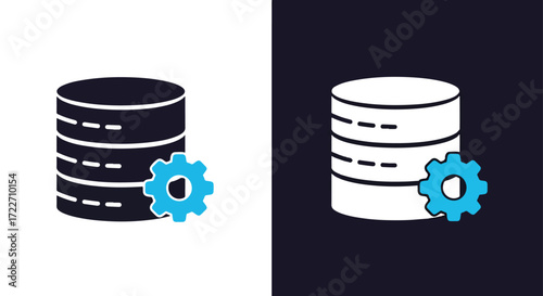 Database icon with gear for data management and system settings symbol