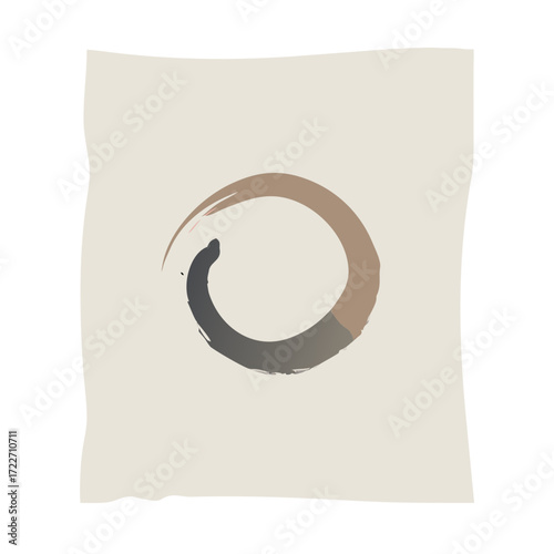 Zen enso circle brushstroke on beige abstract background
