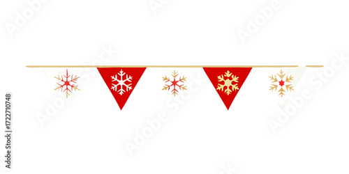 Red Christmas bunting banner with white snowflakes