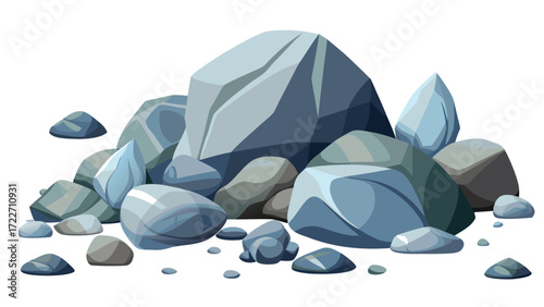 A pile of smooth and jagged blue and gray rocks
