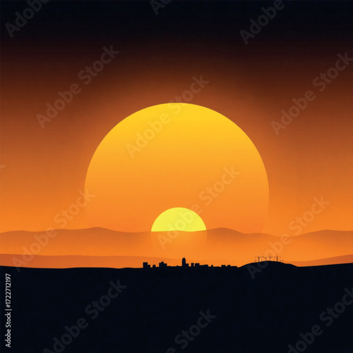 Glorious solar rays sunny hot silhouette illustration 