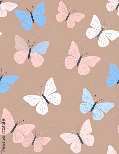 Pastel butterflies on beige background (1)