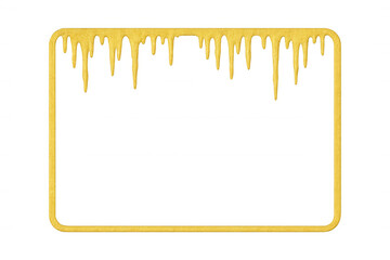 Gold glitter frame dripping liquid. Melting gold border element with rounded corners on transparent background