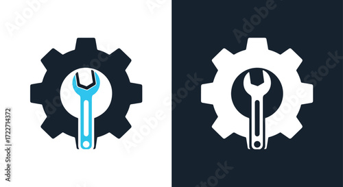 Modern gear and wrench icon set for technical and repair services