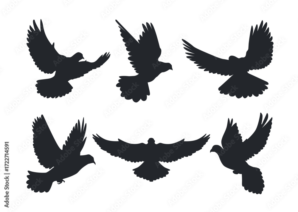 Fototapeta premium Silhouette of Flying Dove Peace Bird Illustration Design 