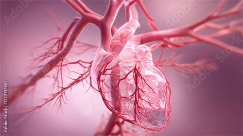 Anatomical Illustration of Human Heart and Blood Vessels Anatomy
