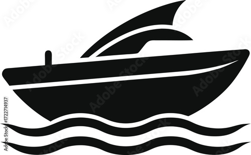Icon of a small motorboat on sea waves vector illustration on transparent background.


