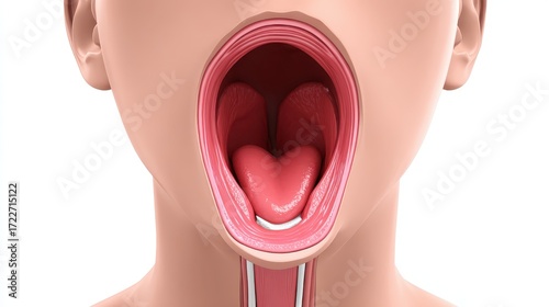 Anatomical Illustration of Human Mouth with Heart Shaped Tongue