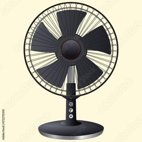 Retro Table Fan with Speed Control - Vector Illustration