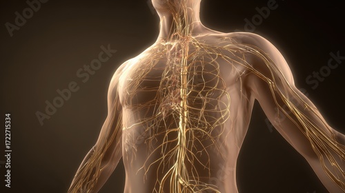 Anatomical Illustration of Human Nervous System with Detailed Structures