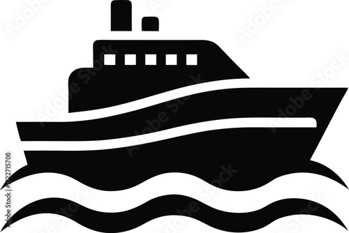 Icon of a small motorboat on sea waves vector illustration on transparent background.