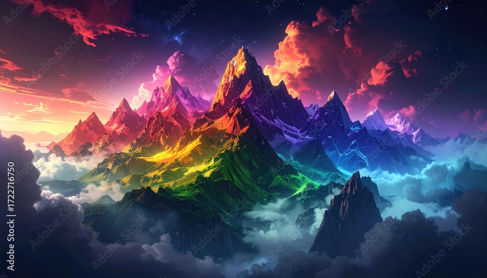 Naklejka premium Colorful mountain range at dawn