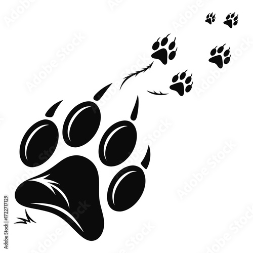 Paw print footprint. Dog, cat paw print. Vector