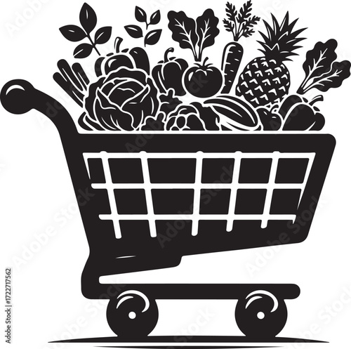 hopping Cart with Fresh Produce Vegetable Healthy Food Icon