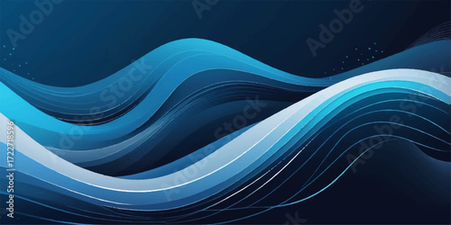 Abstract blue wave design with flowing curves and light lines creates an artistic and watery backdrop
