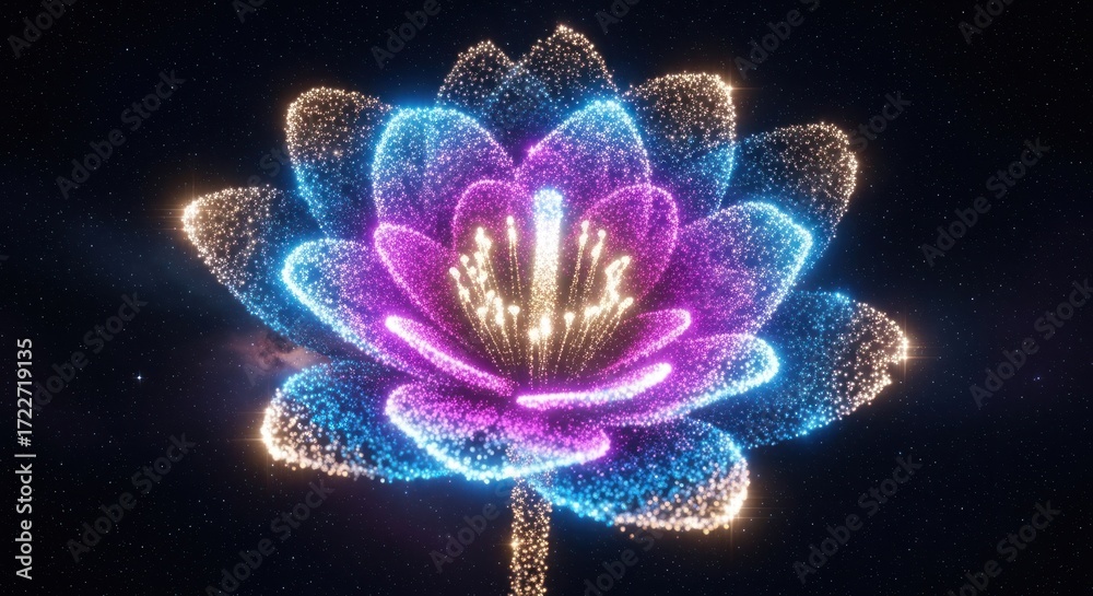 A vibrant, colorful, abstract lotus flower with a starry, cosmic background. A vibrant, colorful, abstract lotus flower with a starry, cosmic background.