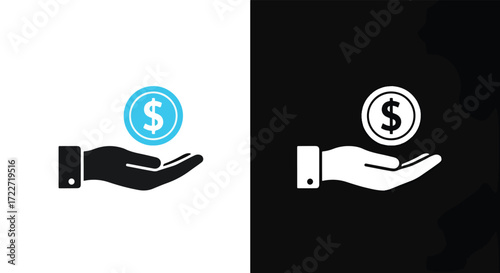 Hand holding dollar coin money symbol investment financial transaction icon concept