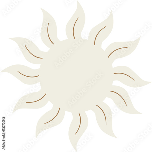A light beige sun with brown lines on its rays