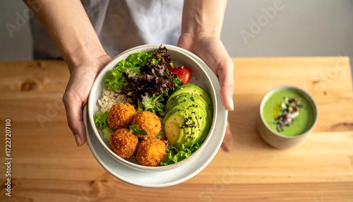 Healthy bowl, presented by hands