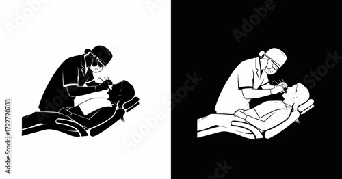 silhouette vector Dentist and Patient Illustration