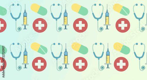 Healthcare-themed Pattern Pills, Syringes, Stethoscopes & Crosses