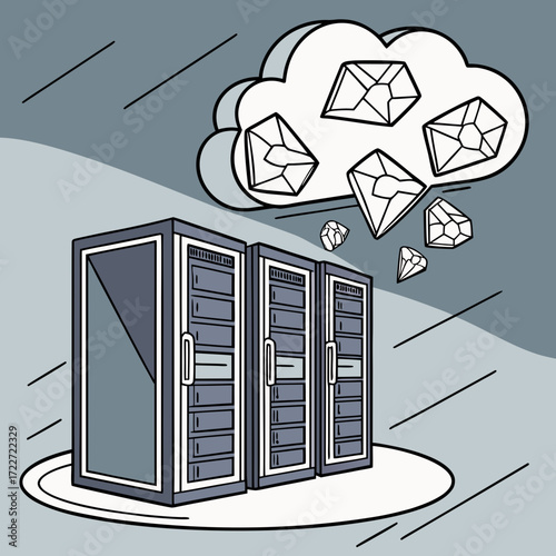 Servers in a data center connected to a cloud storing valuable digital assets like diamonds