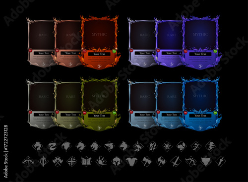 Fantasy Card Rarity Frame Pack – Basic, Rare, Mythic RPG and TCG Card Borders with Class Icons for Trading Card Game Design, Fantasy Roleplay Decks, and Game UI Templates