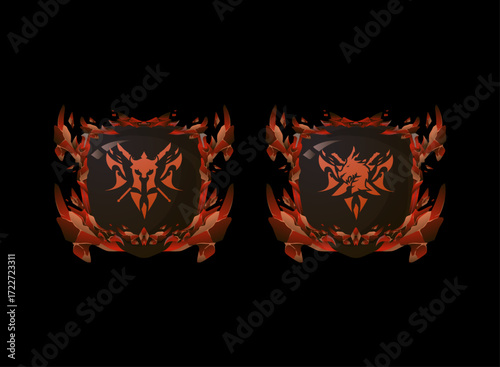 Inferno Clan Emblem Badge Pack – Red Crystal Demon and Dragon Crest for Fantasy RPG, MMORPG, Guild Logo, TCG Achievements, PvP Rewards, and Boss Raid Icons