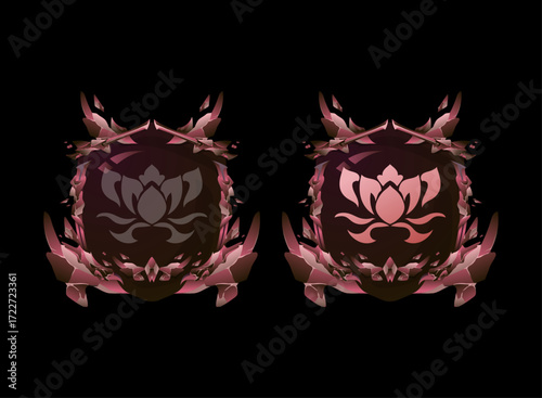 Fantasy Lotus Clan Badge Emblem – Pink Crystal Blossom RPG Rank Medal for Guild Logos, Trading Card Games, MMORPG Achievements, Roleplay Rewards, Clan Crests, and Fantasy UI Design