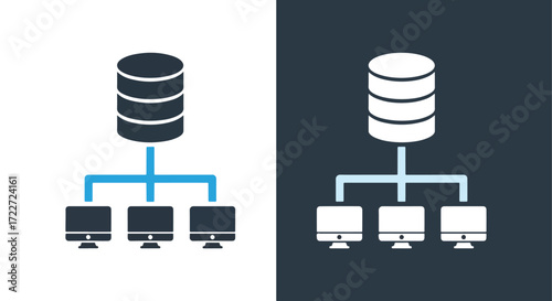 Computer network database server icon representing data storage and system connectivity