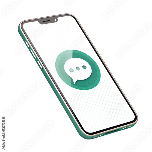Modern smartphone displaying a green chat bubble notification on a dark background